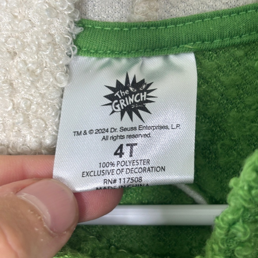 Dr Seuss The Grinch Kids Green Faux Shearling Varsity Hooded Jacket 4T RN117508 - Picture 4 of 6